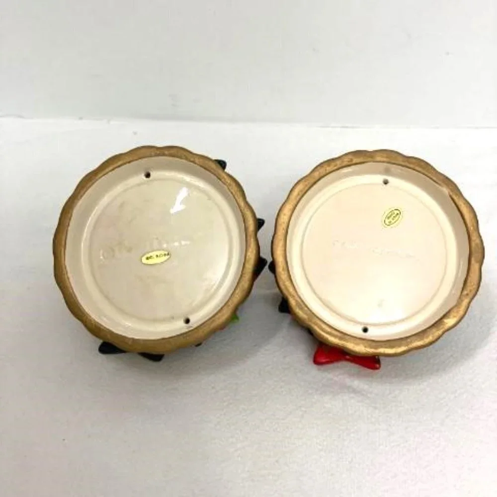 Empire Candle Ceramic Jar Toppers Lot of 2‎ Christmas Green & Red Holiday Decor